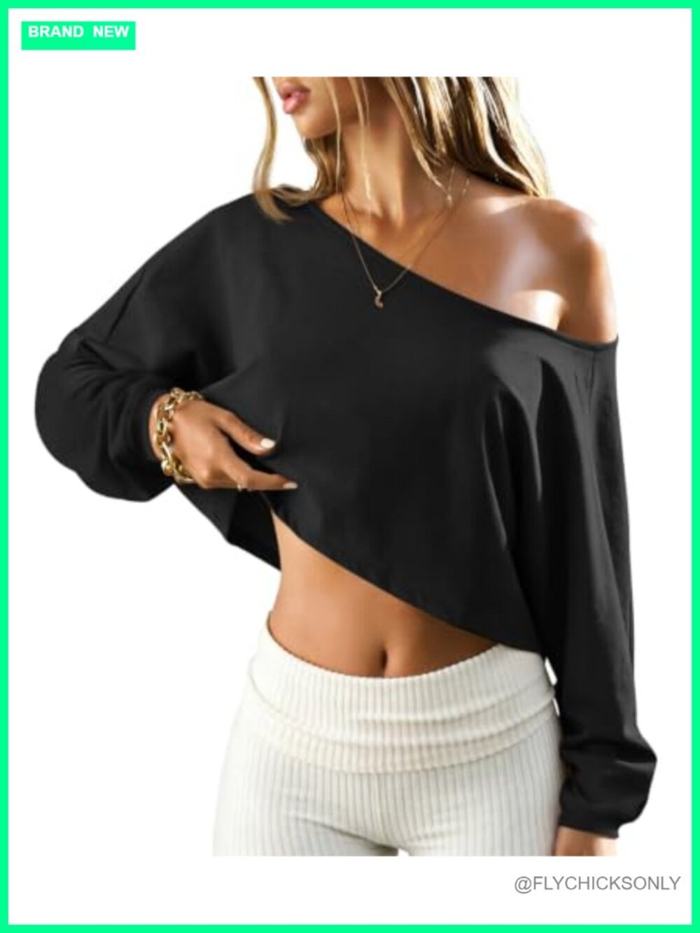 Fisoew Womens Off The Shoulder Cropped Top Batwing Long Sleeve Y2K Shirt